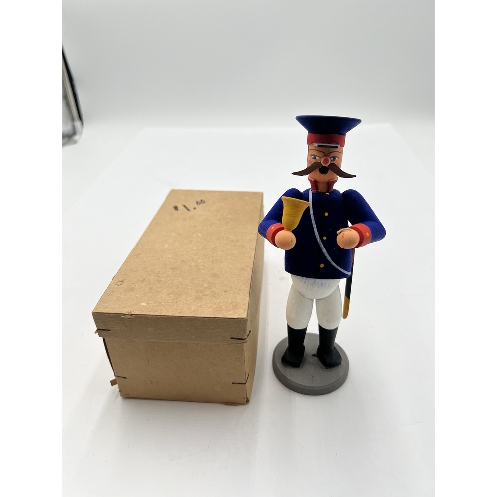 Vintage Erzgebirge German Policeman Incense Smoker Wood Figure w/ Original Box
